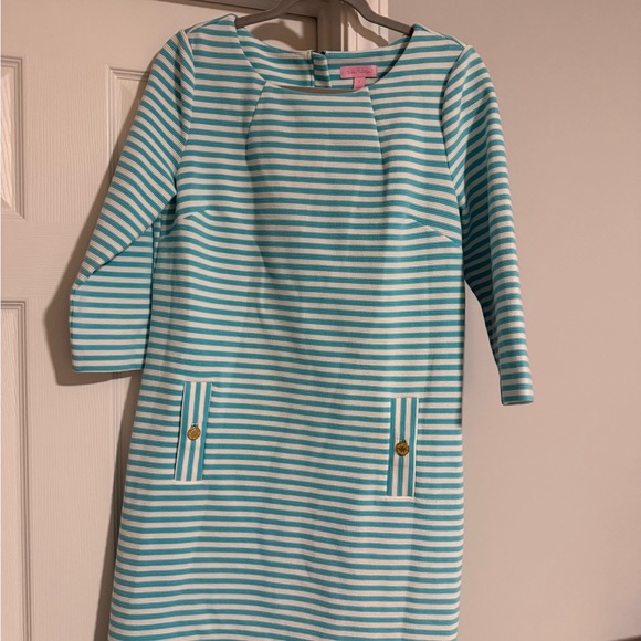 Lilly Pulitzer Dresses & Skirts - Lilly Pulitzer Shift Dress Womens Large Charlene Ottoman Knit Turquoise Stripe